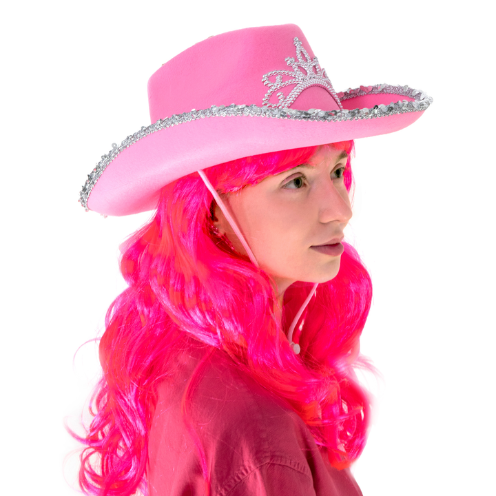 Kapelusz kowbojski z diademem różowy