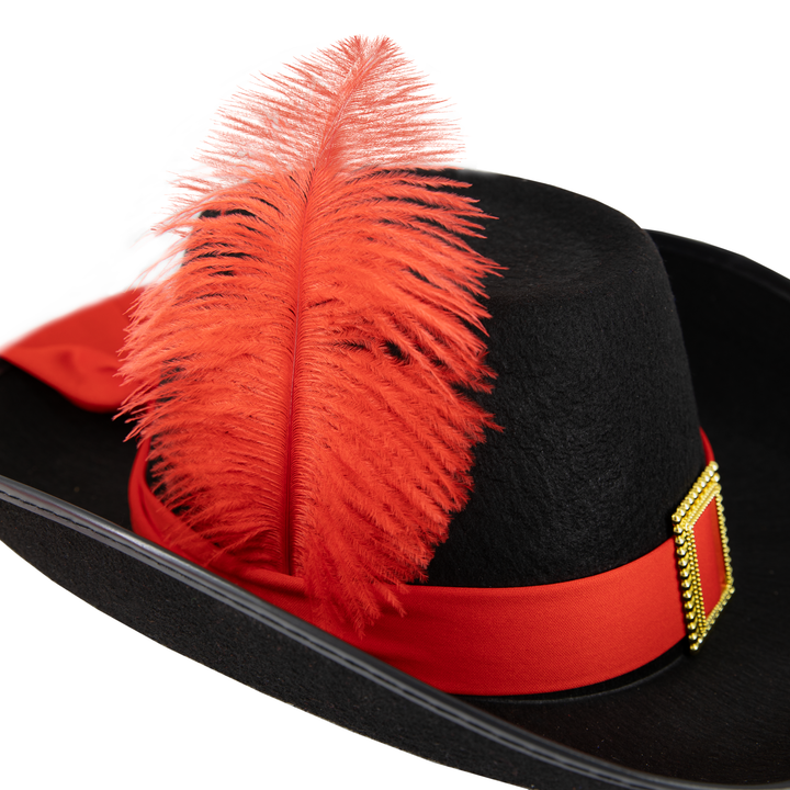 Kapelusz muszkietera czarny z czerwoną szarfą