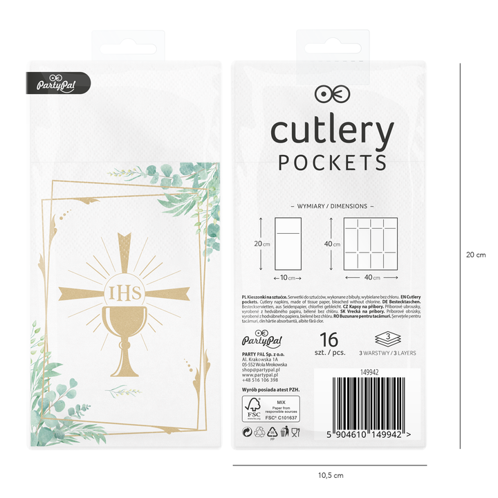 Kieszonki na sztućce Kielich IHS 16szt.