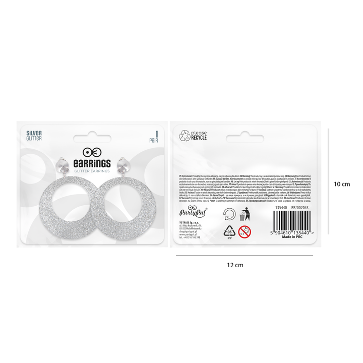 Klipsy Koła brokatowe srebrne 6cm