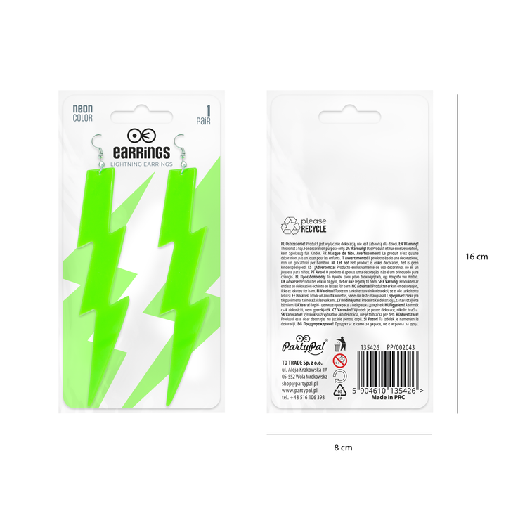 Kolczyki neonowe Błyskawice zielone 12cm