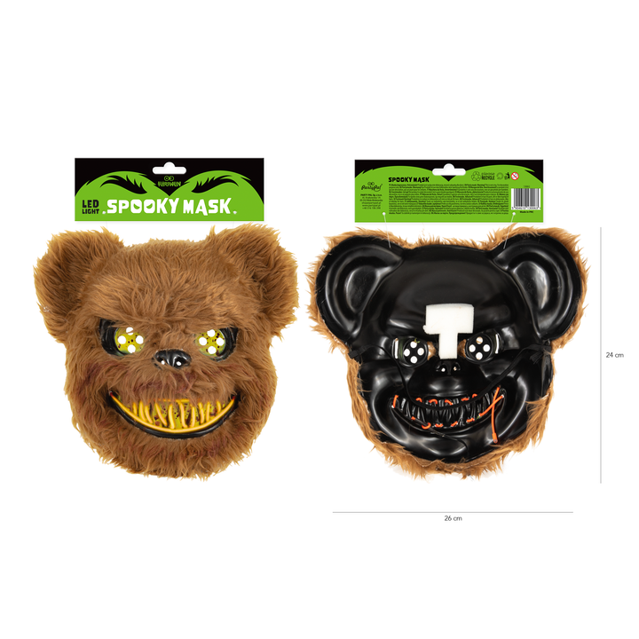Maska Halloween Niedźwiedź LED mix kolory kolorów 26x24cm