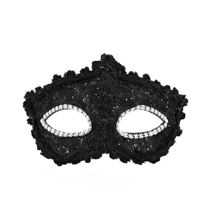 Maska karnawałowa brokatowa czarna z diamencikami 24x10cm