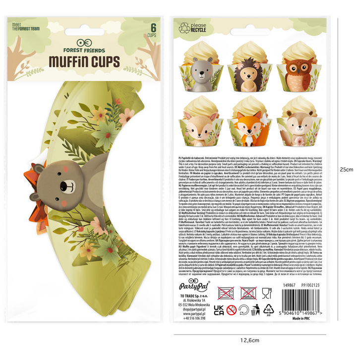 Papilotki do muffinek Leśni przyjaciele 6szt. zestaw