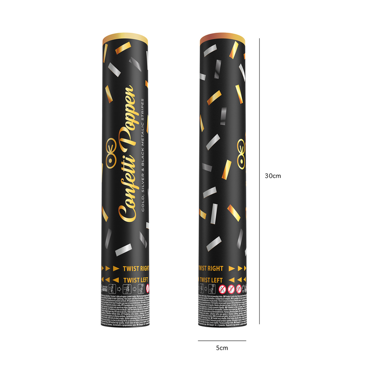 Konfetti paski metaliczne złote, srebrne i czarne 30cm