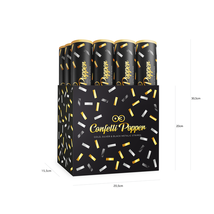 Konfetti paski metaliczne złote, srebrne i czarne 30cm