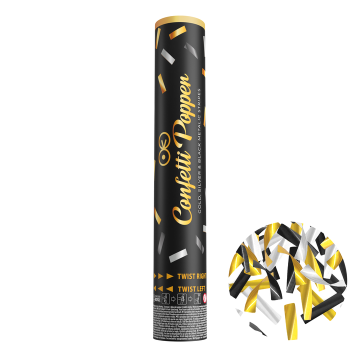 Konfetti paski metaliczne złote, srebrne i czarne 30cm