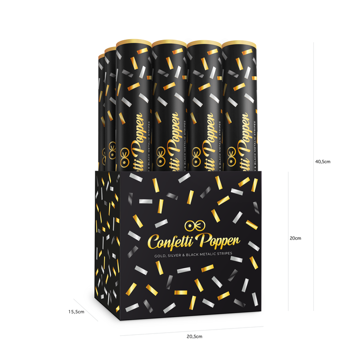 Konfetti paski metaliczne złote, srebrne i czarne 40cm