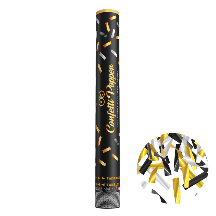 Konfetti paski metaliczne złote, srebrne i czarne 40cm