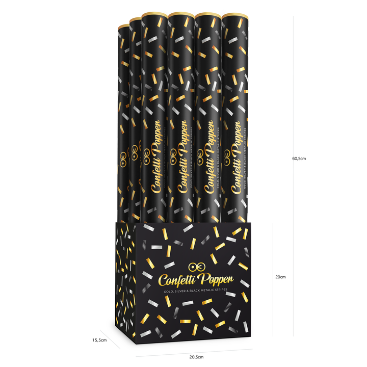 Konfetti paski metaliczne złote, srebrne i czarne 60cm