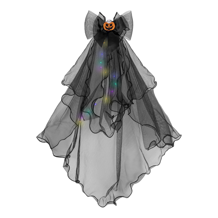 Halloween czarny welon LED kokarda i dynia
