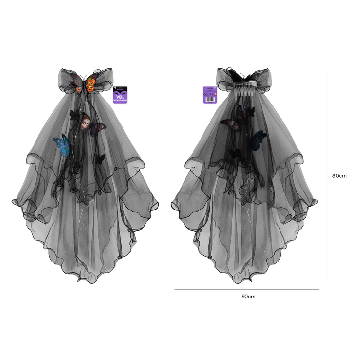 Halloween czarny welon LED mroczny motyl