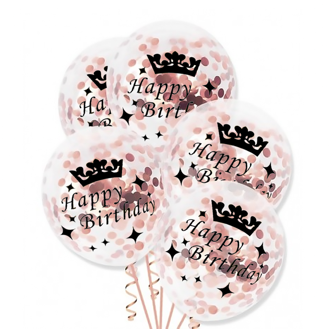 Balony z konfetti golden rose happy birthday 12cali 100szt