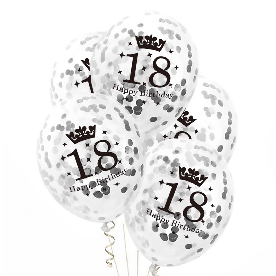 Balony z konfetti srebrne 18 urodziny 12cali 100szt