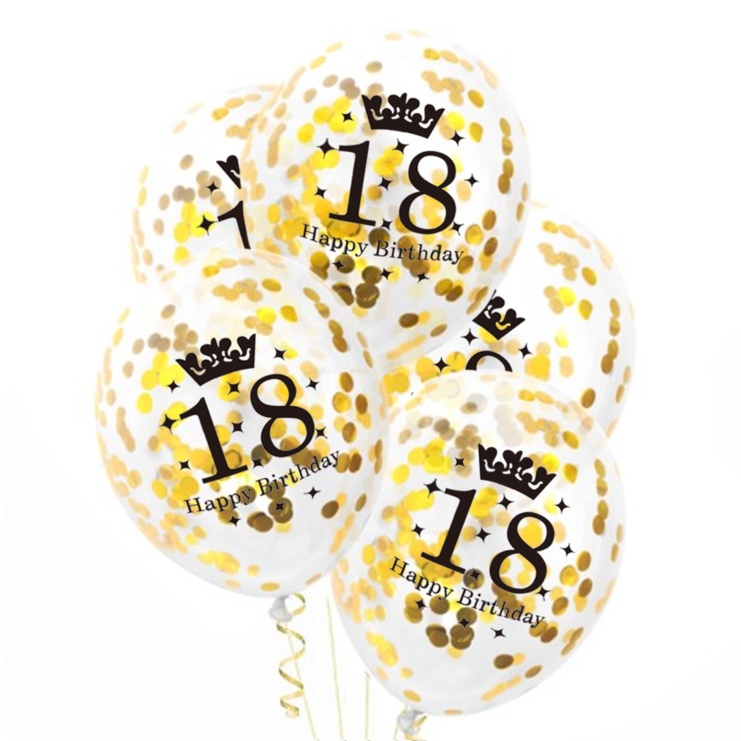Balony z konfetti złote 18 urodziny 12cali 100szt