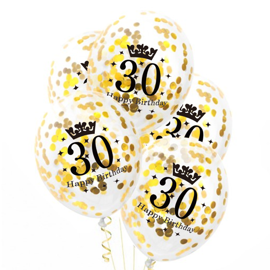 Balony z konfetti złote 30 urodziny 12cali 100szt