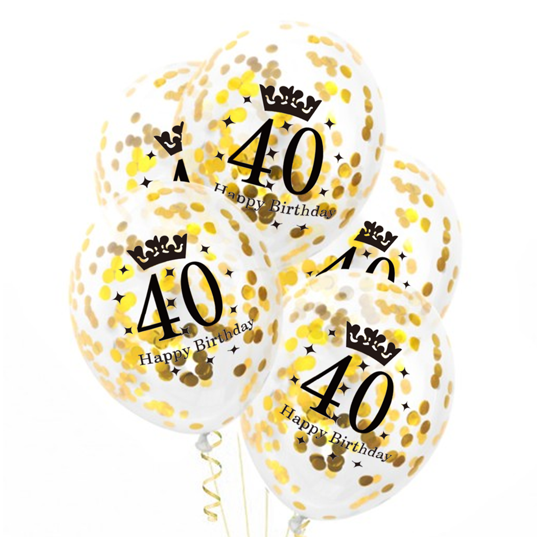 Balony z konfetti złote 40 urodziny 12cali 100szt