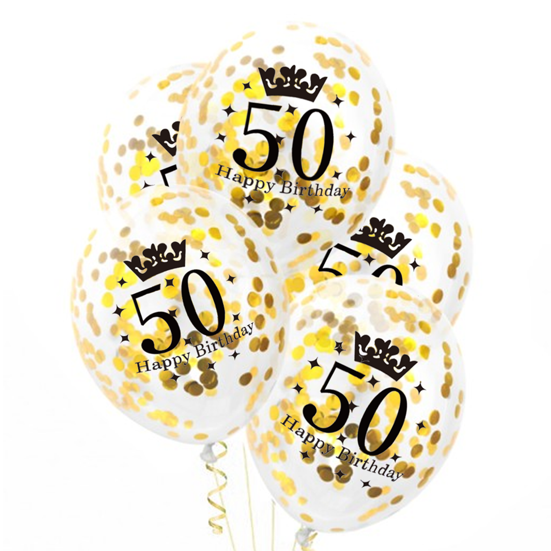 Balony z konfetti złote 50 urodziny 12cali 100szt