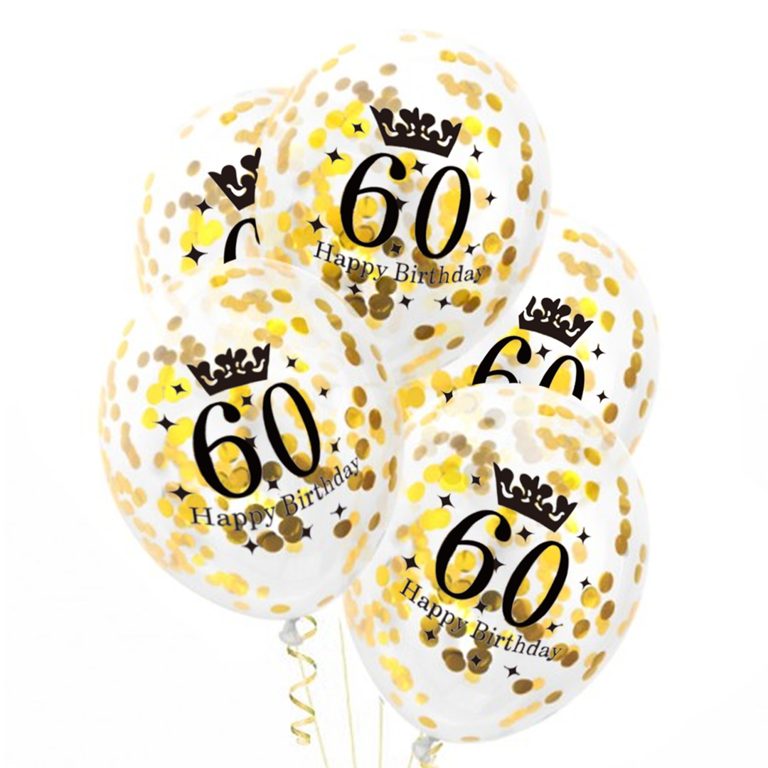 Balony z konfetti złote 60 urodziny 12cali 100szt