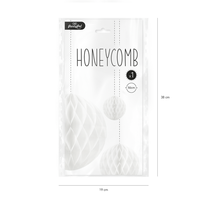 Honeycomb bibułowy, biały, 30 cm
