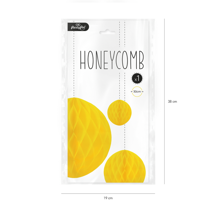 Honeycomb bibułowy, żółty, 30 cm