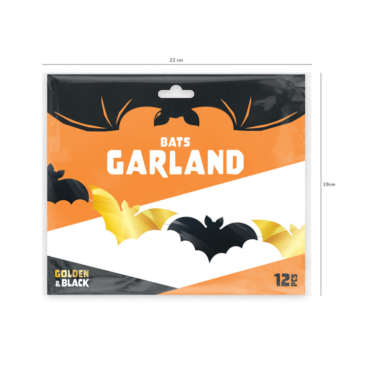 Girlanda Halloween Nietoperze złoto-czarna opakowanie