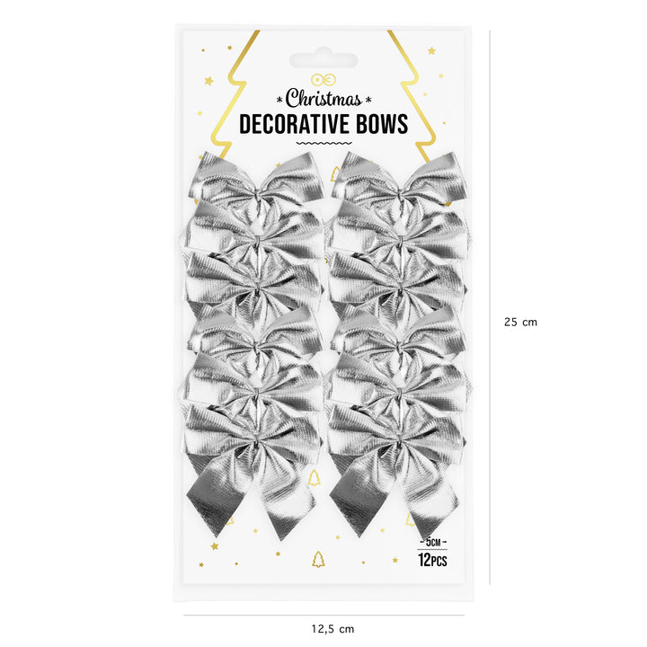 Kokardy świąteczne srebrne 5x5,5cm 12szt.