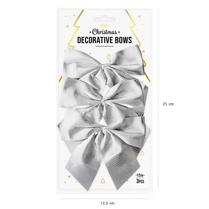 Kokardy świąteczne srebrne 12x10cm 3szt.