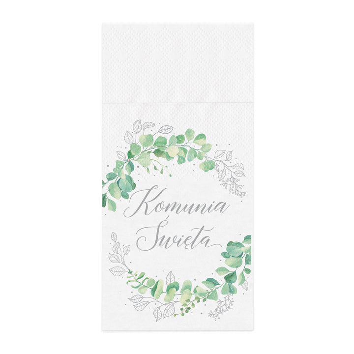 Kieszonki na sztućce Komunia Święta z serii Eukaliptus srebrny