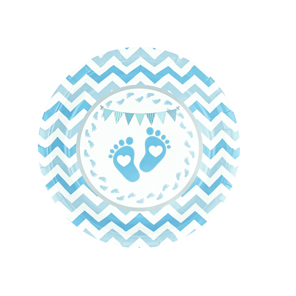 Talerzyk papierowy Baby Shower Stópki niebieski 7cali 6szt.