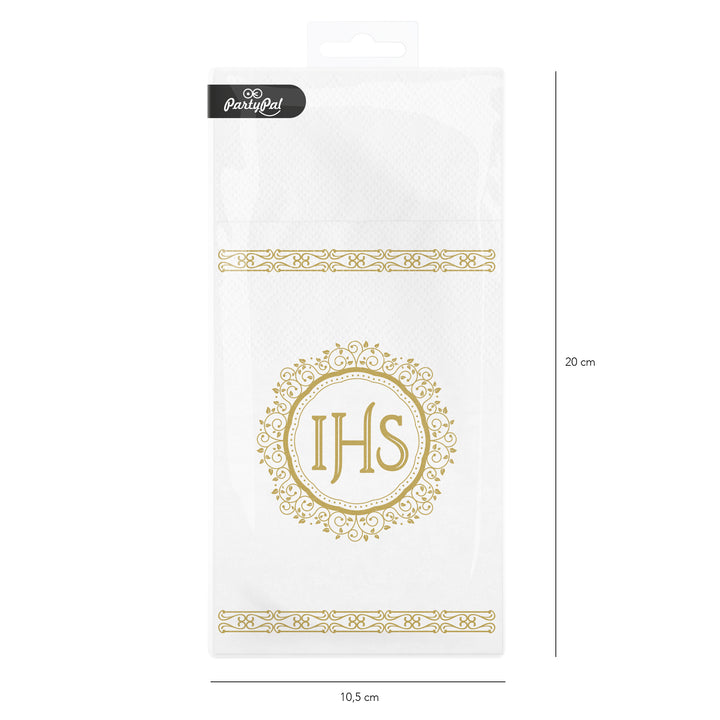 Kieszonki na sztućce IHS biało-złote 16szt.