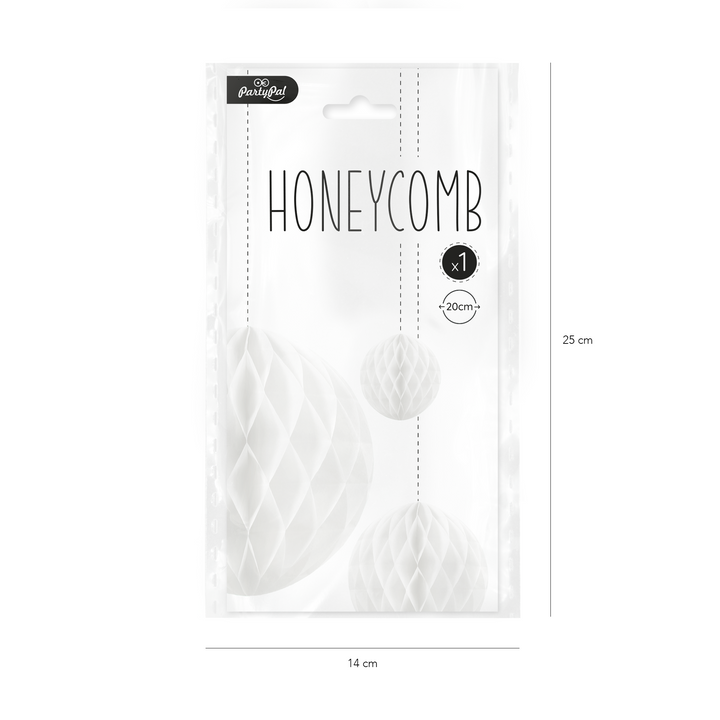 Honeycomb bibułowy, biały, 20 cm
