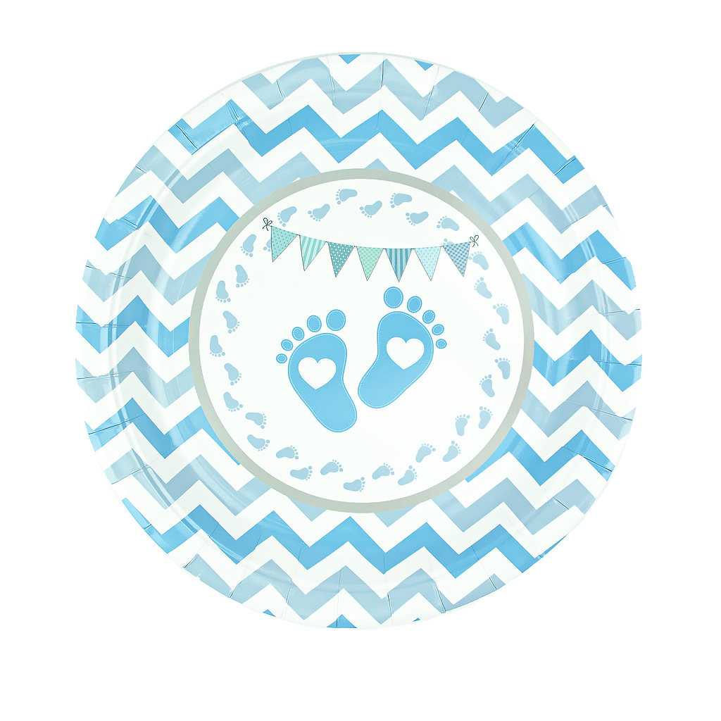 Talerzyk papierowy Baby Shower Stópki niebieski 9cali 6szt.
