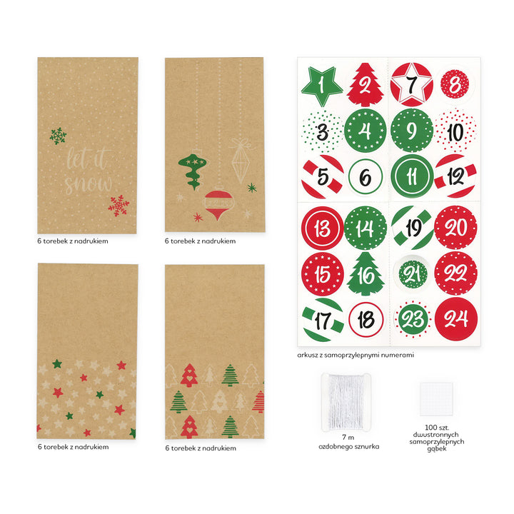 Kalendarz adwentowy Torebki Papierowe DIY 24szt.