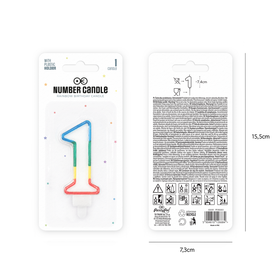 Rainbow number 1 candle