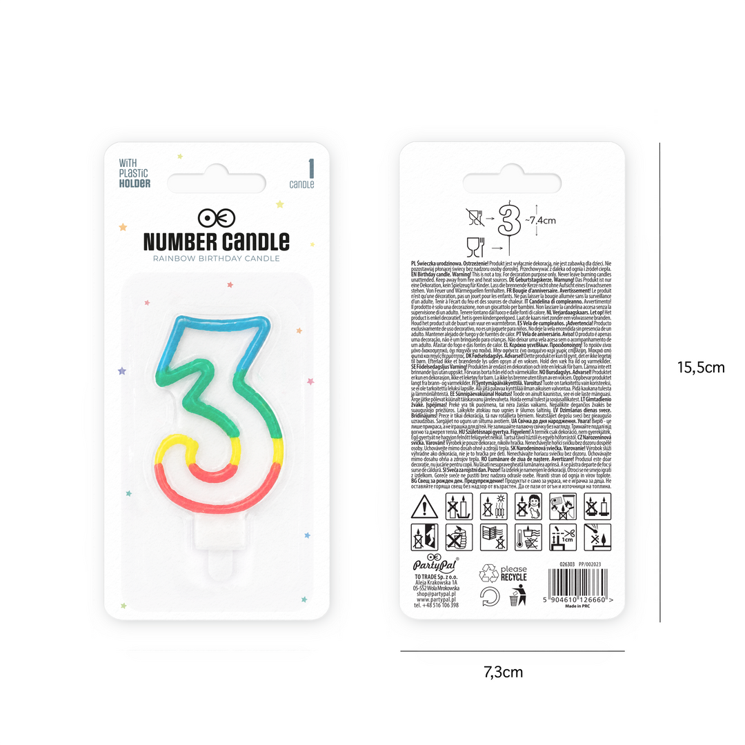 Rainbow number 3 candle