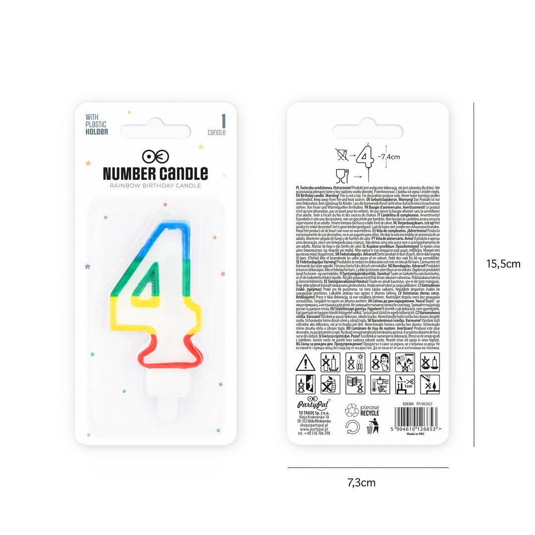 Rainbow number 4 candle