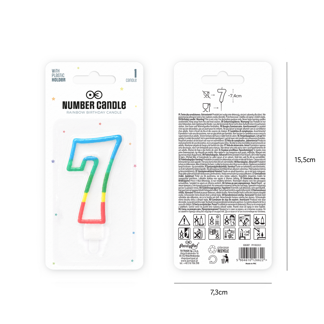 Rainbow number 7 candle