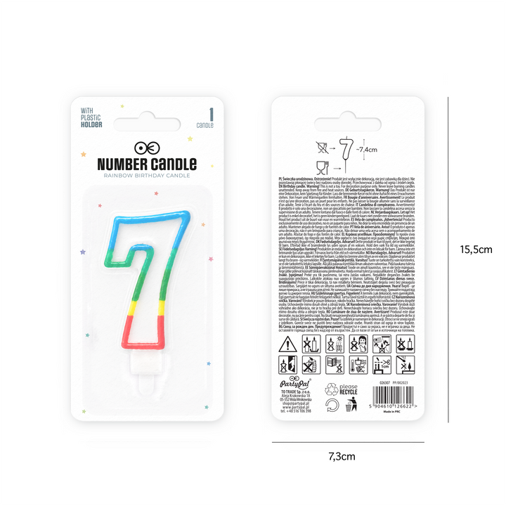 Rainbow number 7 candle