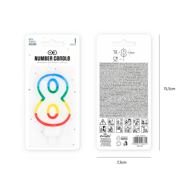 Rainbow number 8 candle
