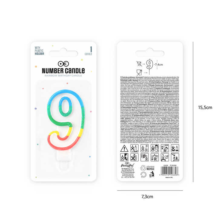 Rainbow number 9 candle