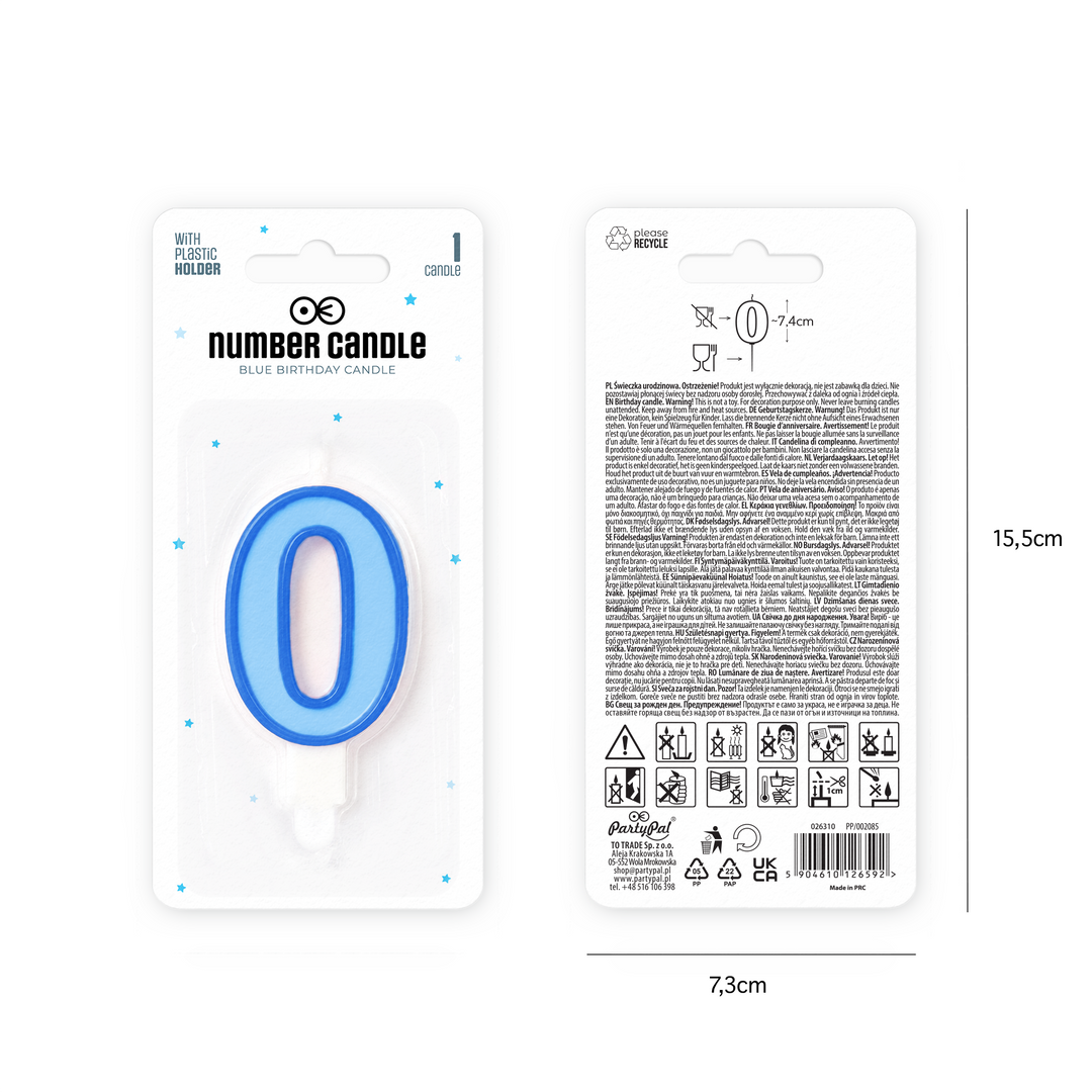 Blue number 0 candle