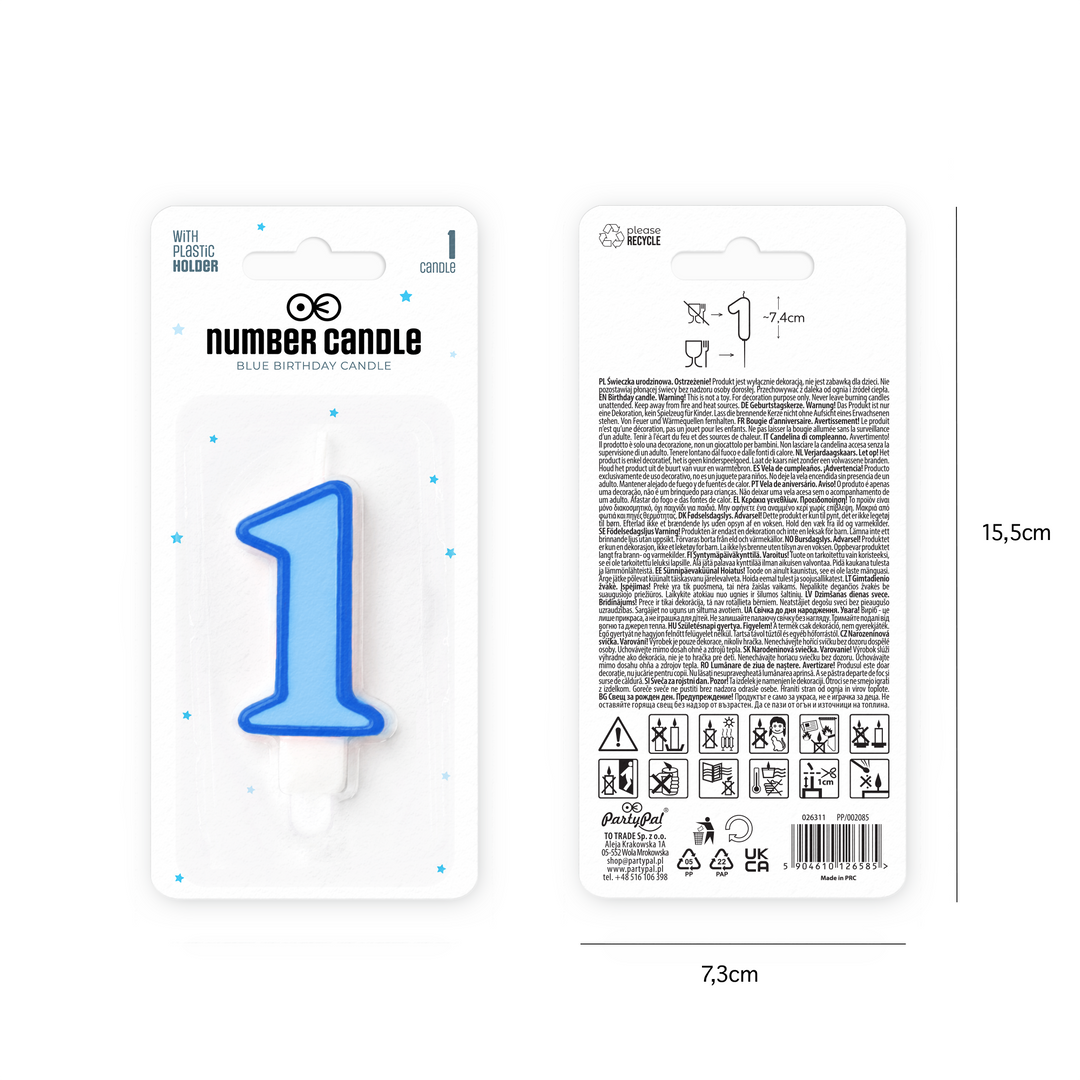 Blue number 1 candle