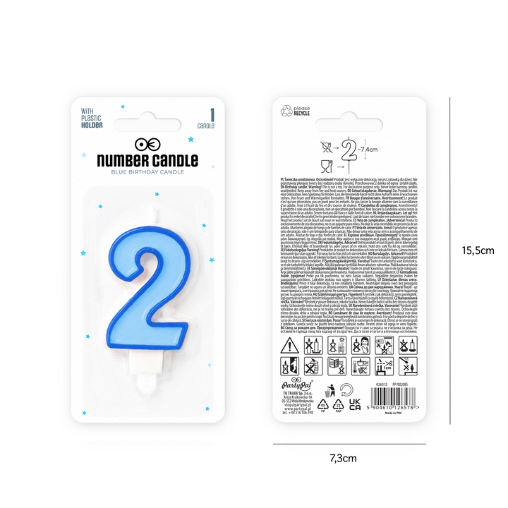 Blue number 2 candle