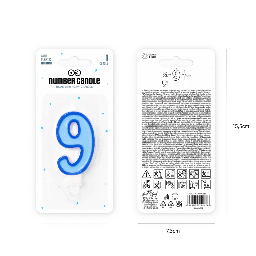 Blue number 9 candle