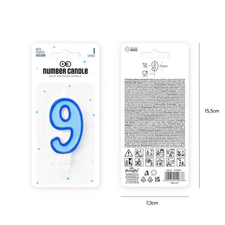 Blue number 9 candle
