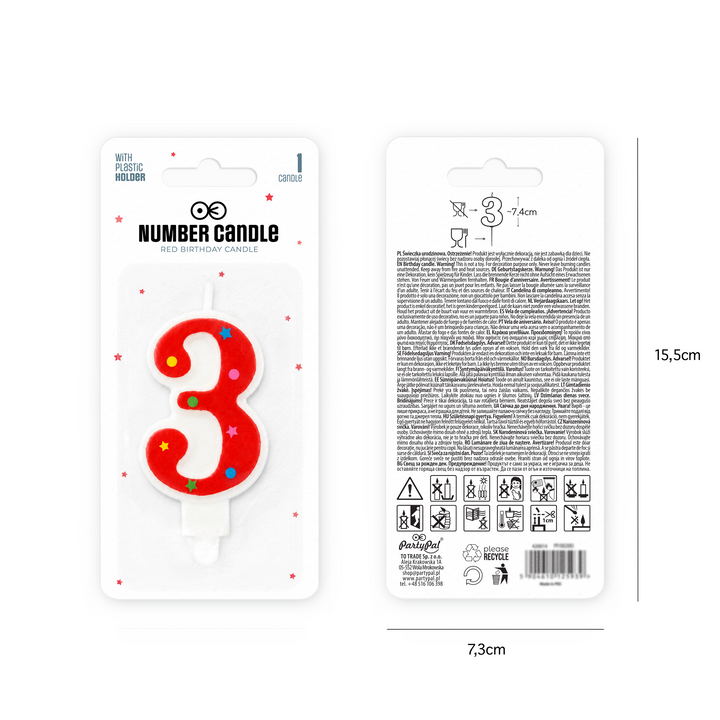 Red number 3 candle