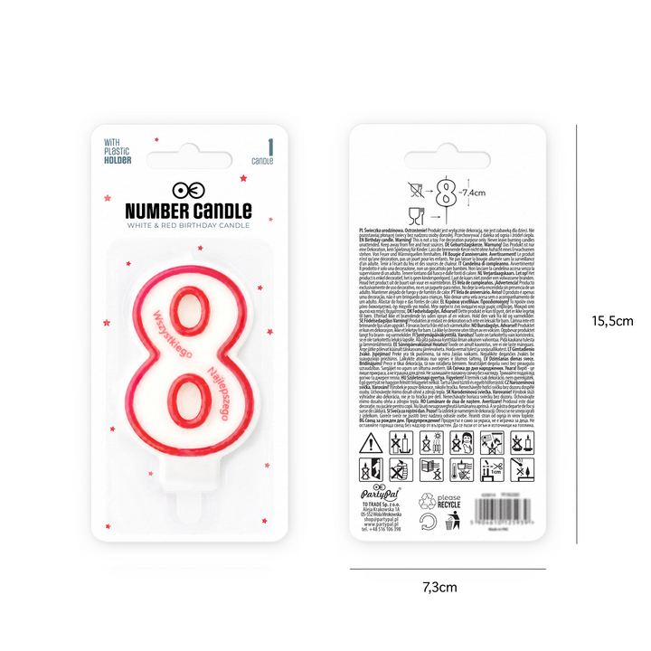 Number candle with the inscription Happy Birthday 8