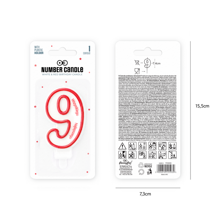 Number candle with the inscription Happy Birthday 9