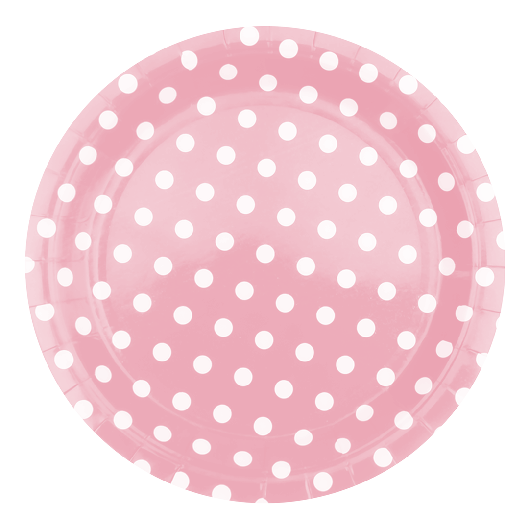 Pink paper plate with dots 9 inches 6 pcs.